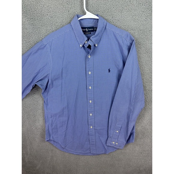 Ralph Lauren Shirt Mens Large Blue Check Classic Fit Button Down Oxford Dress